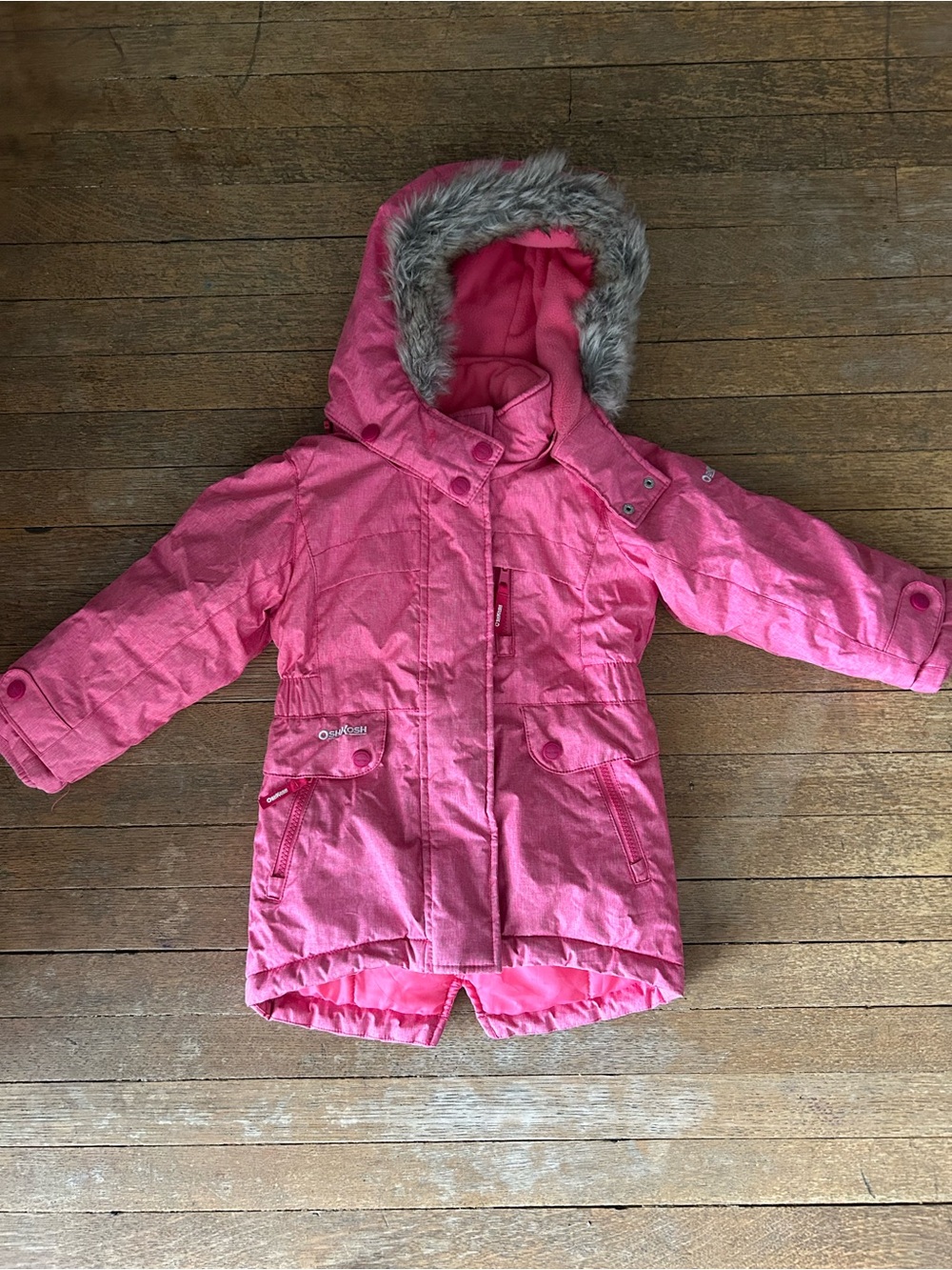 OshKosh B'gosh Pink Hooded Winter Coat with Faux Fur Trim